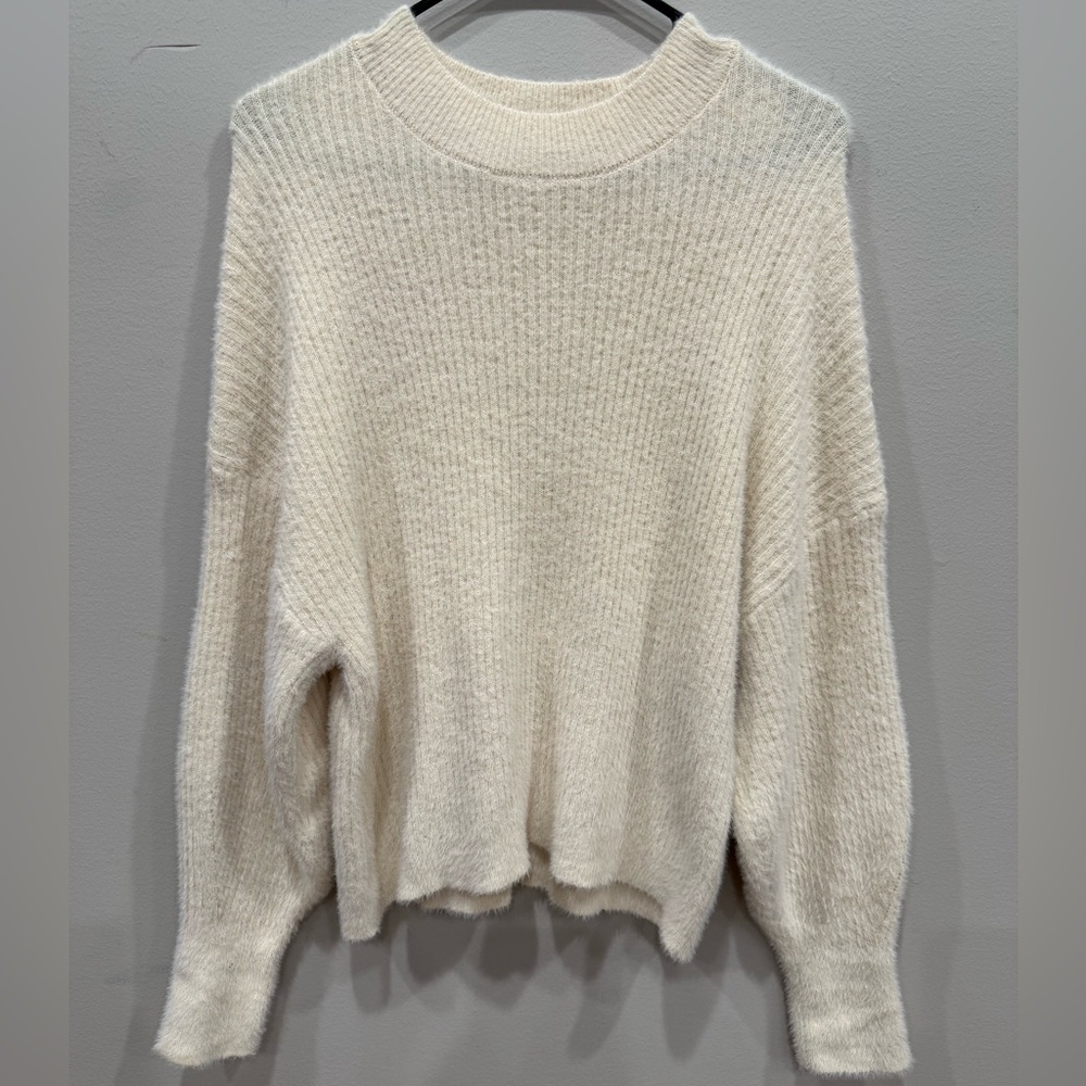 Love Tree Ribbed Cream Off White Fuzzy Sweater